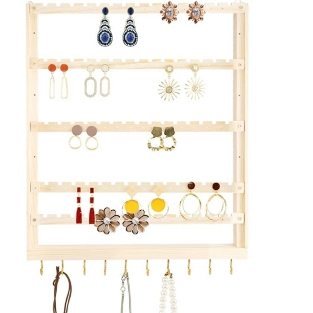 Adjustable Wooden Hanging Jewelry Organizer ☆NIB☆